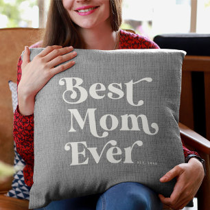 Best Mum Ever Modern Rustic Grey Linen Typography Cushion