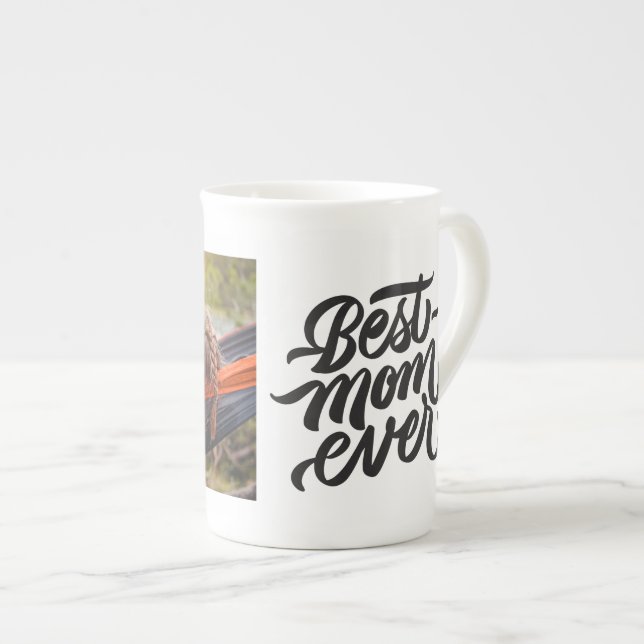 Best Mum Ever Modern Script Personalised Photo Bone China Mug (Front Right)