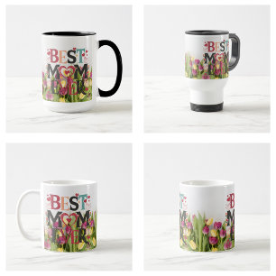Best Mum Ever Modern Trendy Tulips Flowers Coffee Mug