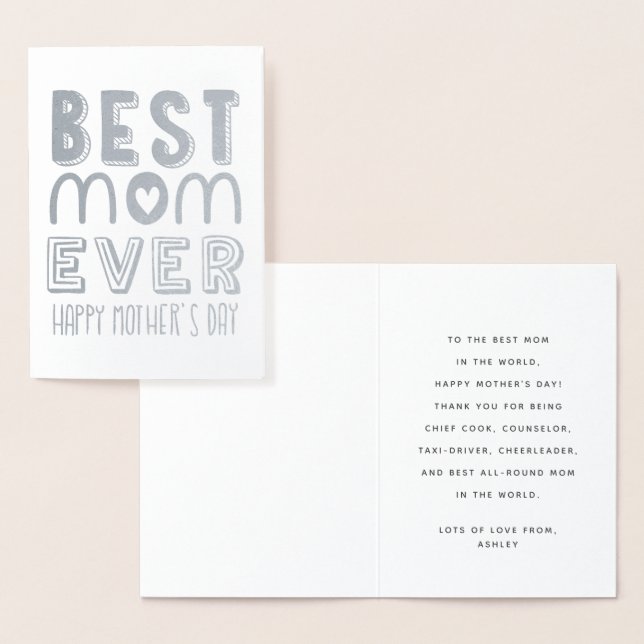 Best Mum Ever Modern Typography | Mothers Day Foil Card (Display)