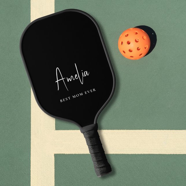 Best Mum Ever Monogram Script Black Pickleball Paddle (Creator Uploaded)