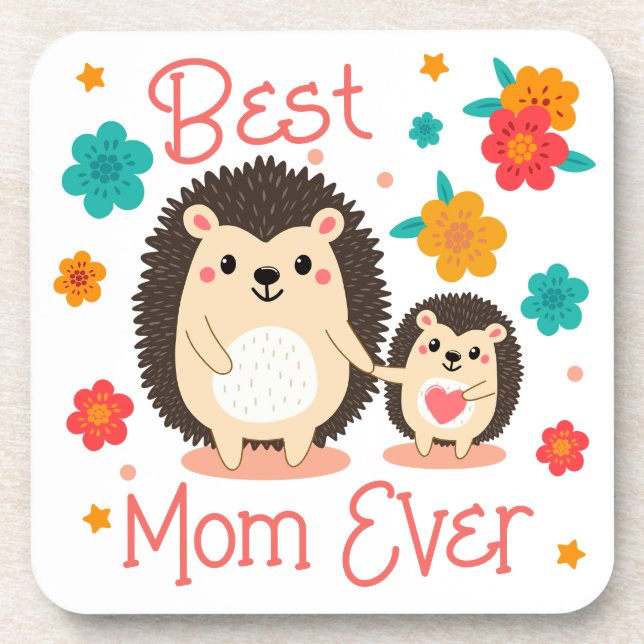 Best Mum Ever Mother And Baby Hedgehog  Coaster (Front)