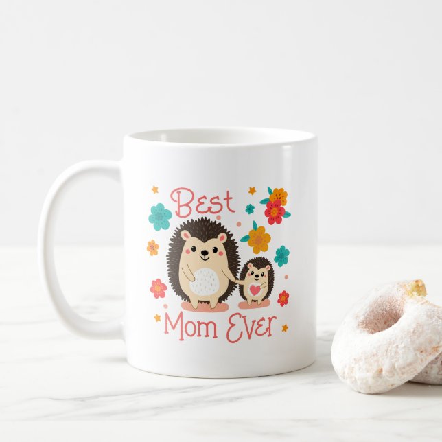 Best Mum Ever Mother And Baby Hedgehog  Coffee Mug (With Donut)