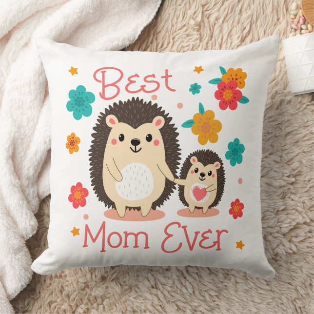 Best Mum Ever Mother And Baby Hedgehog  Cushion (Blanket)