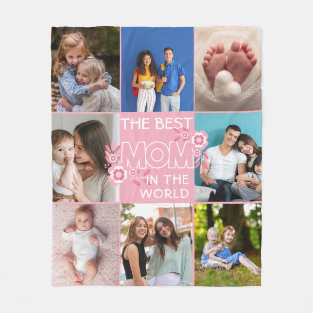 Best Mum Ever | Mother's Day 8 Photo Collage Fleece Blanket (Front)