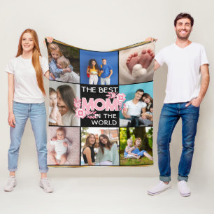 Best Mum Ever Mother's Day 8 Photo Collage Fleece Blanket