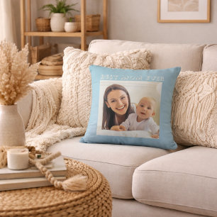 Best Mum Ever Mother's Day Custom Photo Dusty Blue Cushion
