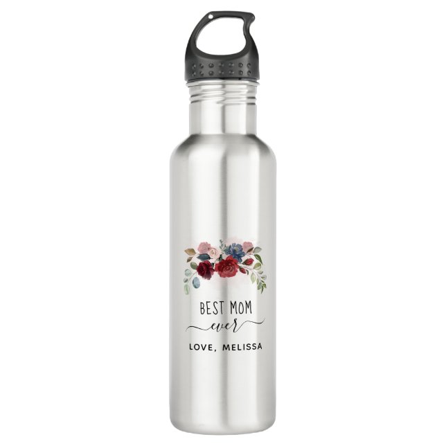 Best Mum Ever Mothers Day Floral Personalised 710 Ml Water Bottle (Front)