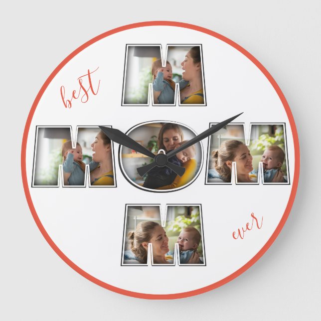 Best Mum Ever Mother's Day Gift 3 Photo Cutout Large Clock (Front)