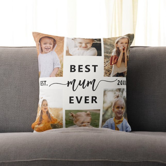 Best Mum Ever - Mother's Day Photo Collage Cushion (Creator Uploaded)