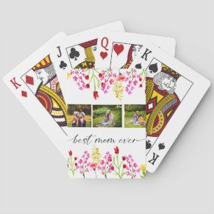 Best Mum Ever Mother's Day Photo Collage Floral Playing Cards