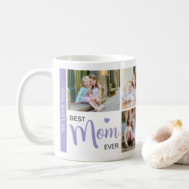 Best Mum Ever Mothers Day Photo Collage Purple Coffee Mug (With Donut)