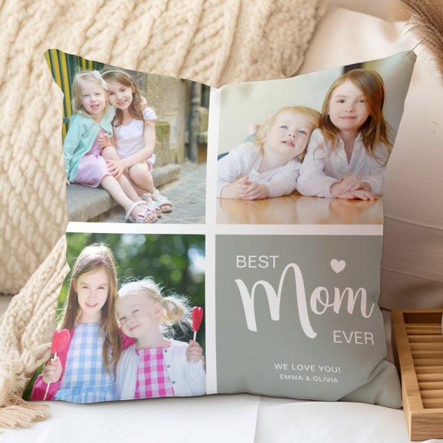 Best Mum Ever Mothers Day Sage Green Photo Collage Cushion (Best Mom Ever Mothers Day Sage Green Photo Collage Throw Pillow
)