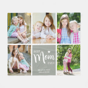 Best Mum Ever Mothers Day Sage Green Photo Collage Fleece Blanket