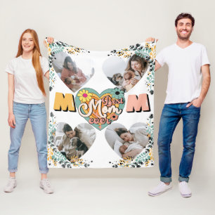 Best Mum Ever Multi Heart shape Photo Fleece Blank