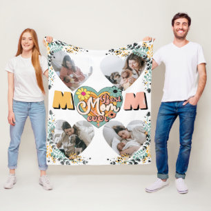 Best Mum Ever Multi Heart shape Photo Fleece Blank Blanket