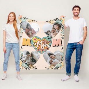 Best Mum Ever Multi Heart shape Photo Fleece Blank Blanket