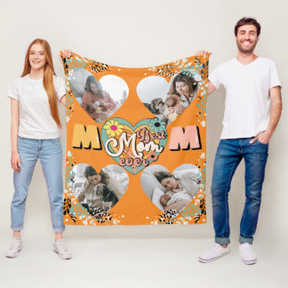 Best Mum Ever Multi Heart shape Photo Fleece Blank Blanket