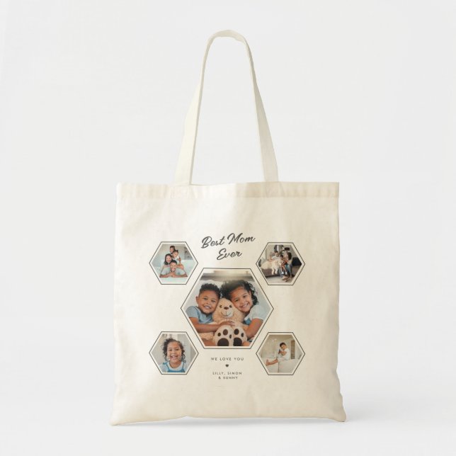 Best Mum Ever Multi Photo Custom Collage Script Tote Bag (Front)