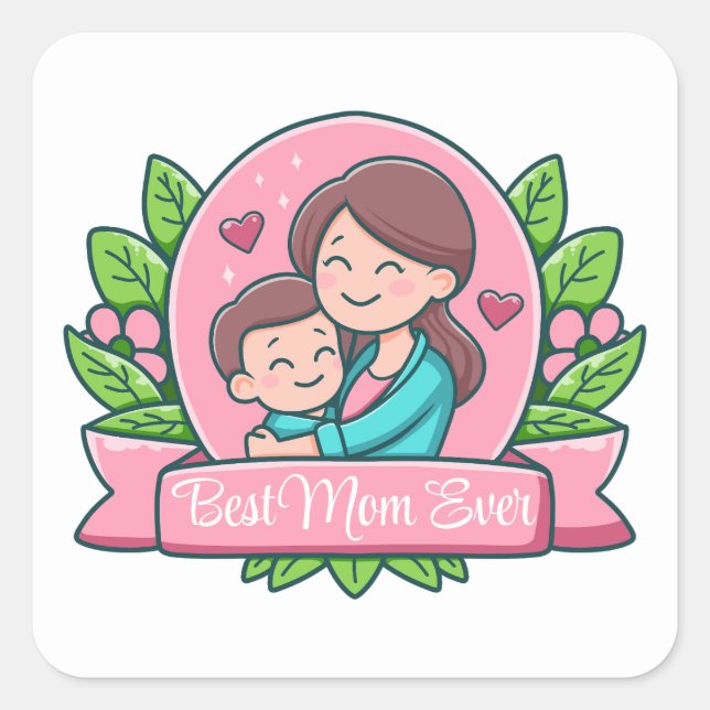 Best Mum Ever, Mum And Child, Custom Square Sticker (Front)