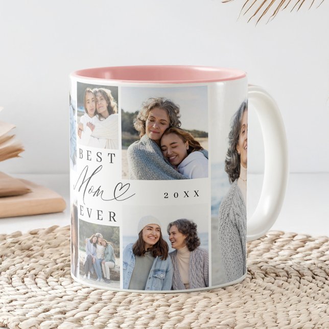 Best Mum Ever Mum Script Heart Photo Collage Two-Tone Coffee Mug (Best Mom Ever Mom Script Heart Photo Collage Two-Tone Coffee Mug)