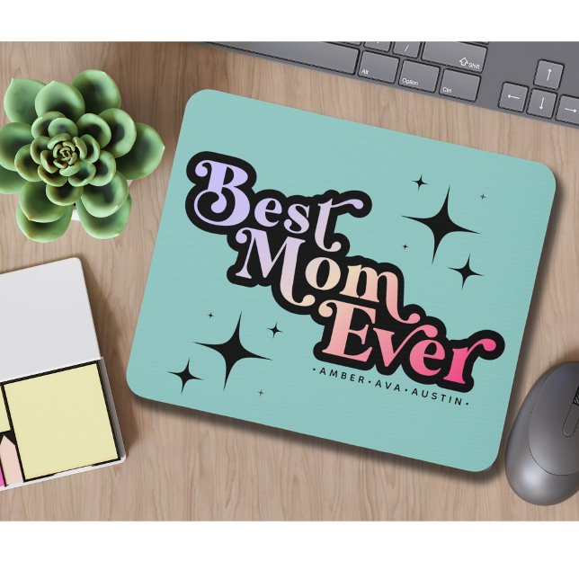 Best Mum Ever Mummy Kids Name Retro Pink Mouse Mat (Creator Uploaded)