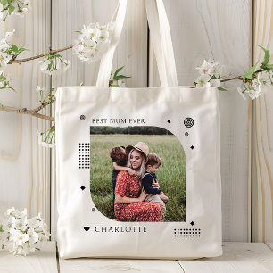 Best Mum Ever Name Photo Trendy Simple Modern Tote Bag