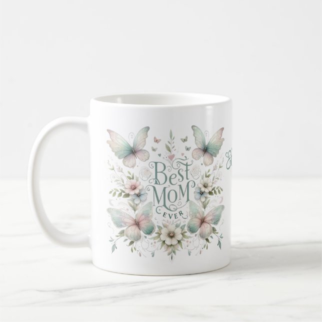 Best Mum Ever Pastel Floral Personalised Coffee Mug (Left)
