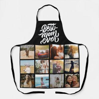 Best Mum Ever Personalised 12 Photo Collage Black Apron
