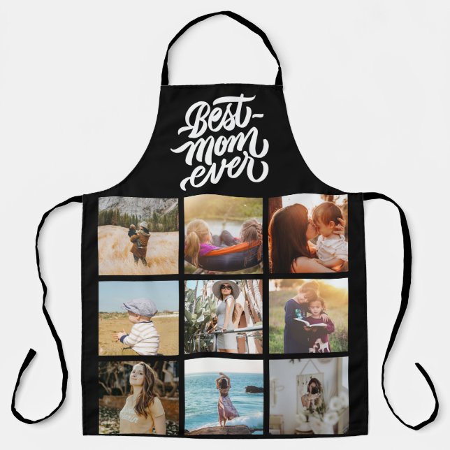 Best Mum Ever Personalised 12 Photo Collage Black Apron (Front)