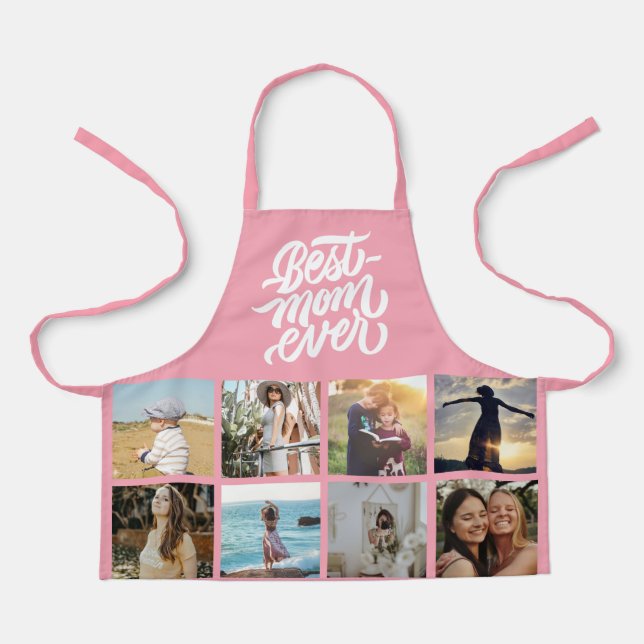 Best Mum Ever Personalised 12 Photo Collage Pink Apron (Front)
