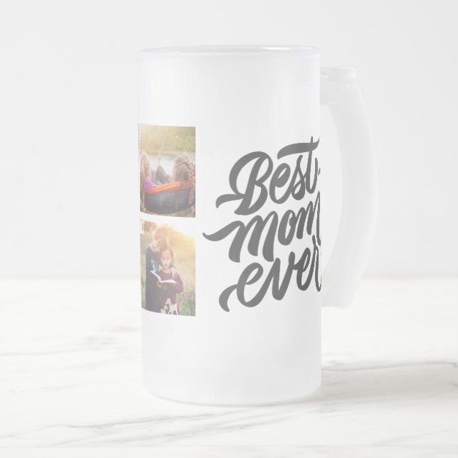 Best Mum Ever Personalised 6 Photo Collage Frosted Glass Beer Mug (Front Right)