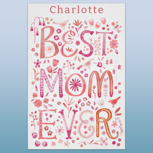 Best Mum Ever Personalised Floral Watercolor Art Poster