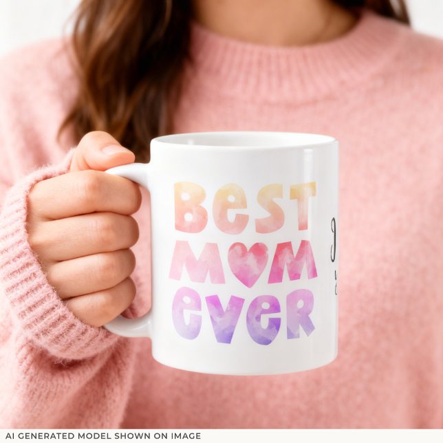 Best Mum Ever Personalised Mug (An 11 oz mug is shown, add name and choose size and mug style.)