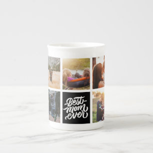 Best Mum Ever Personalised Photo Collage Black Bone China Mug