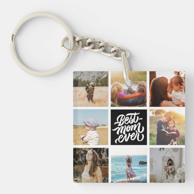 Best Mum Ever Personalised Photo Collage Black Key Ring (Front)