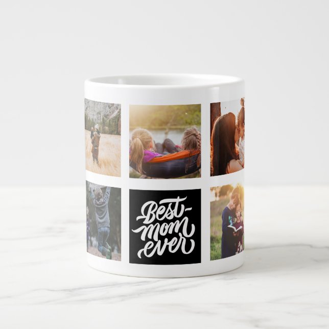 Best Mum Ever Personalised Photo Collage Black Large Coffee Mug (Front)