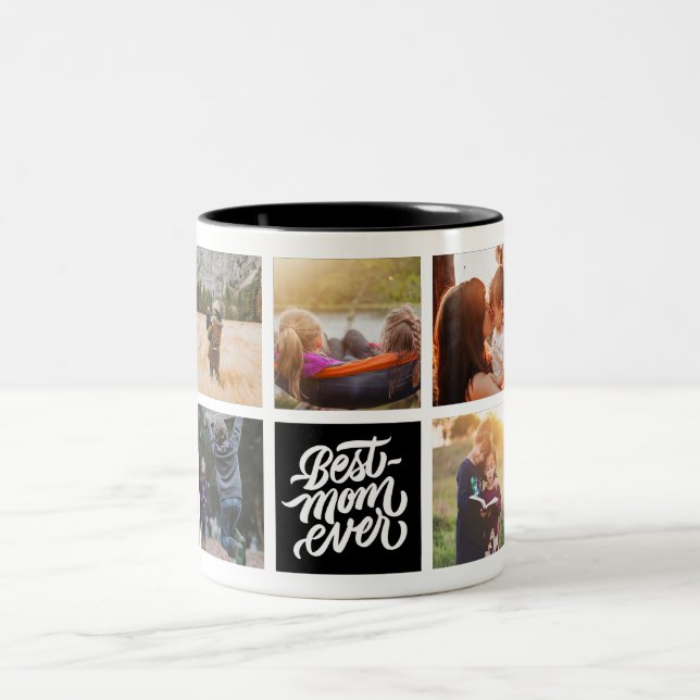 Best Mum Ever Personalised Photo Collage Black Two-Tone Coffee Mug (Center)
