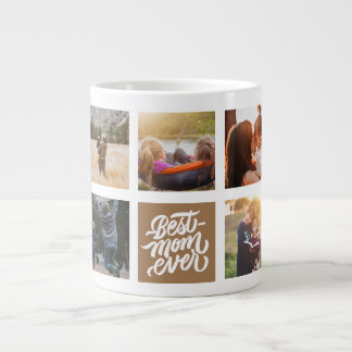 Best Mum Ever Personalised Photo Collage Brown Large Coffee Mug