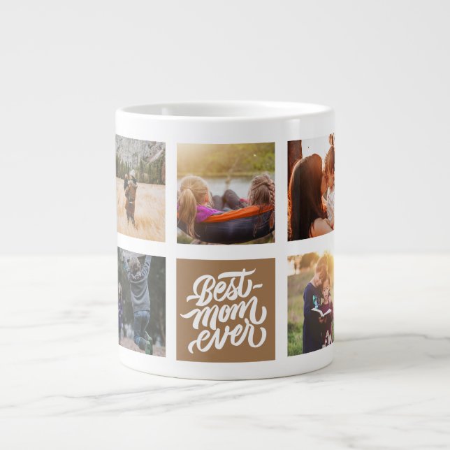 Best Mum Ever Personalised Photo Collage Brown Large Coffee Mug (Front)