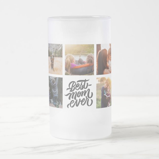 Best Mum Ever Personalised Photo Collage Frosted Glass Beer Mug (Center)