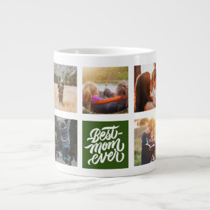 Best Mum Ever Personalised Photo Collage Green Large Coffee Mug