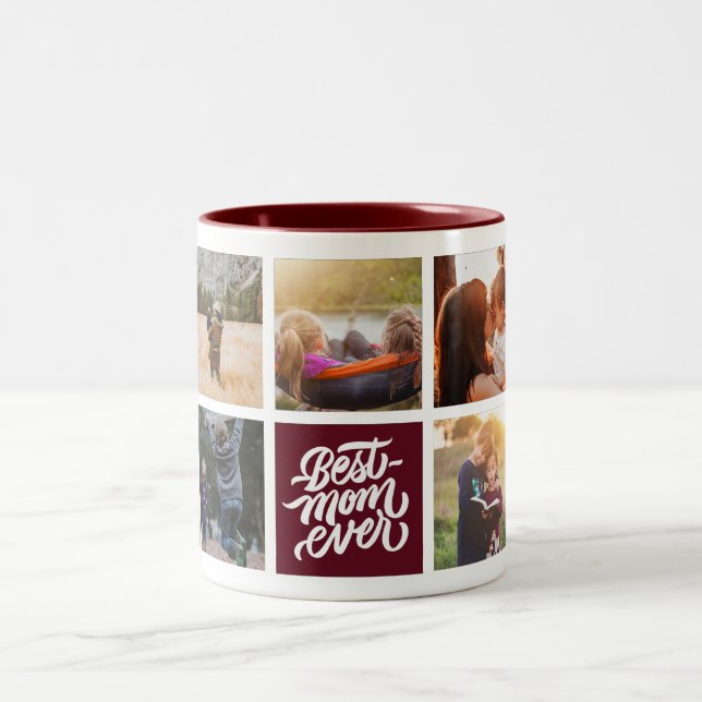 Best Mum Ever Personalised Photo Collage Maroon Two-Tone Coffee Mug (Center)