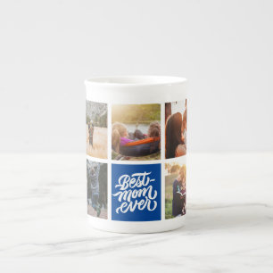 Best Mum Ever Personalised Photo Collage Navy Blue Bone China Mug