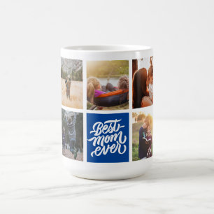 Best Mum Ever Personalised Photo Collage Navy Blue Coffee Mug