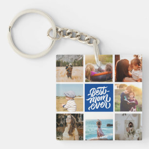 Best Mum Ever Personalised Photo Collage Navy Blue Key Ring