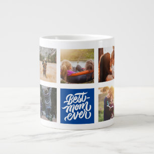 Best Mum Ever Personalised Photo Collage Navy Blue Large Coffee Mug