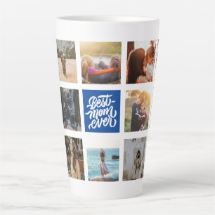 Best Mum Ever Personalised Photo Collage Navy Blue Latte Mug