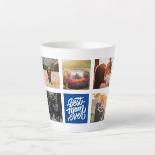 Best Mum Ever Personalised Photo Collage Navy Blue Latte Mug