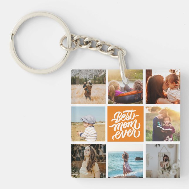 Best Mum Ever Personalised Photo Collage Orange Key Ring (Front)